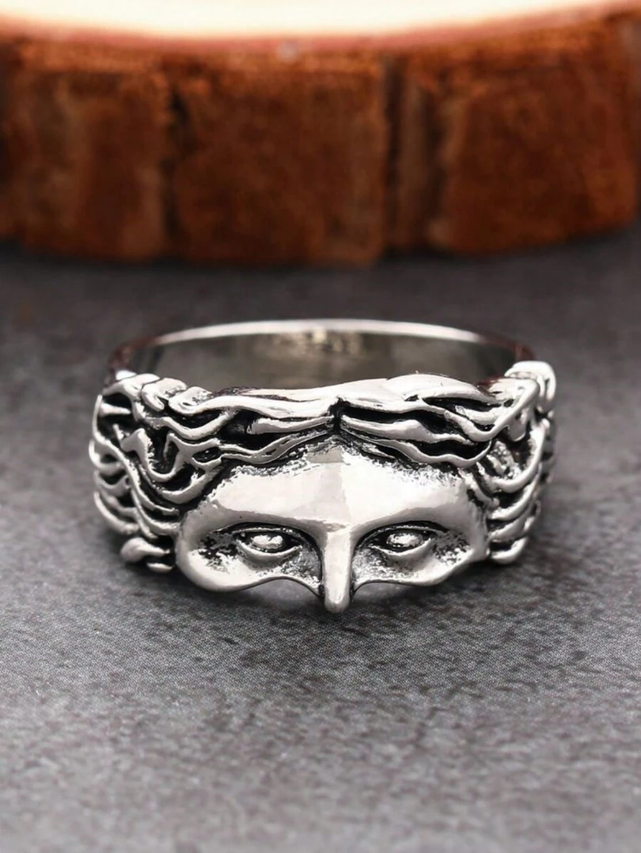 1PC Retro Half Face Ring Exaggerated Cool Style Ring with Minimalist Design