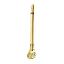 1pc 304 Stainless Steel Filter Straw Spoon, Suitable For Daily Use - Gold - View 1
