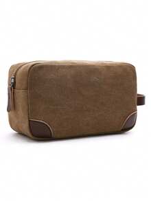 1 件装休闲帆布化妆包，带 PU 皮革手柄，旅行男士洗漱剃须女士洗漱用品收纳防水化妆包邮轮必备洗漱包夏季旅行必备品，适合海滩度假假期学校用品宿舍必备品返校 - 咖啡棕 - 查看 9