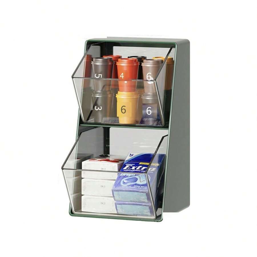 Tea Bag Organizer Box, Capsule And Coffee Storage Rack For Tea Room, Bar, Clear Display Shelf And Desk Storage Rack - Green - View 1