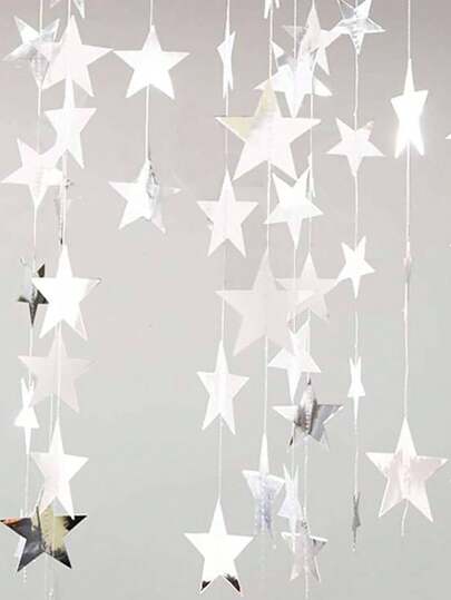 1set-2pcs 4 Meters Bright Stars Decorate Birthday, Flags Blue Silver Gold Rose Gold House Decoration Outdoor Decoration Garland Stage Star Pendant