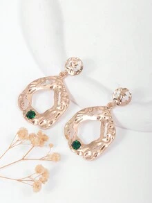 1pair European And American Cross-Border Trade Exaggerated Geometric Asymmetrical Rhinestone Pendant Ladies Metallic Earrings With Eight-Claw Hollow Out Design - Gold - View 3