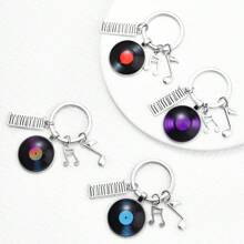 唱片和鋼琴吊飾鑰匙扣，適合禮品、皮夾、書包、背包和挎包 - 彩色 - 查看 1