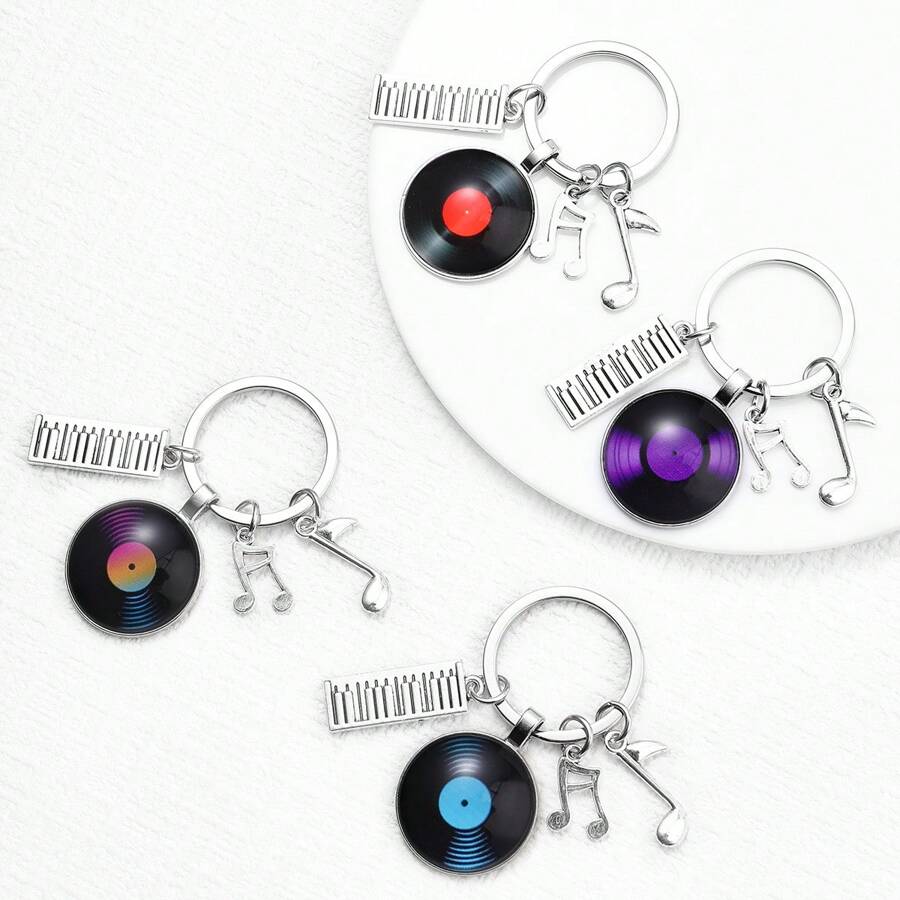 唱片和鋼琴吊飾鑰匙扣，適合禮品、皮夾、書包、背包和挎包 - 彩色 - 查看 1