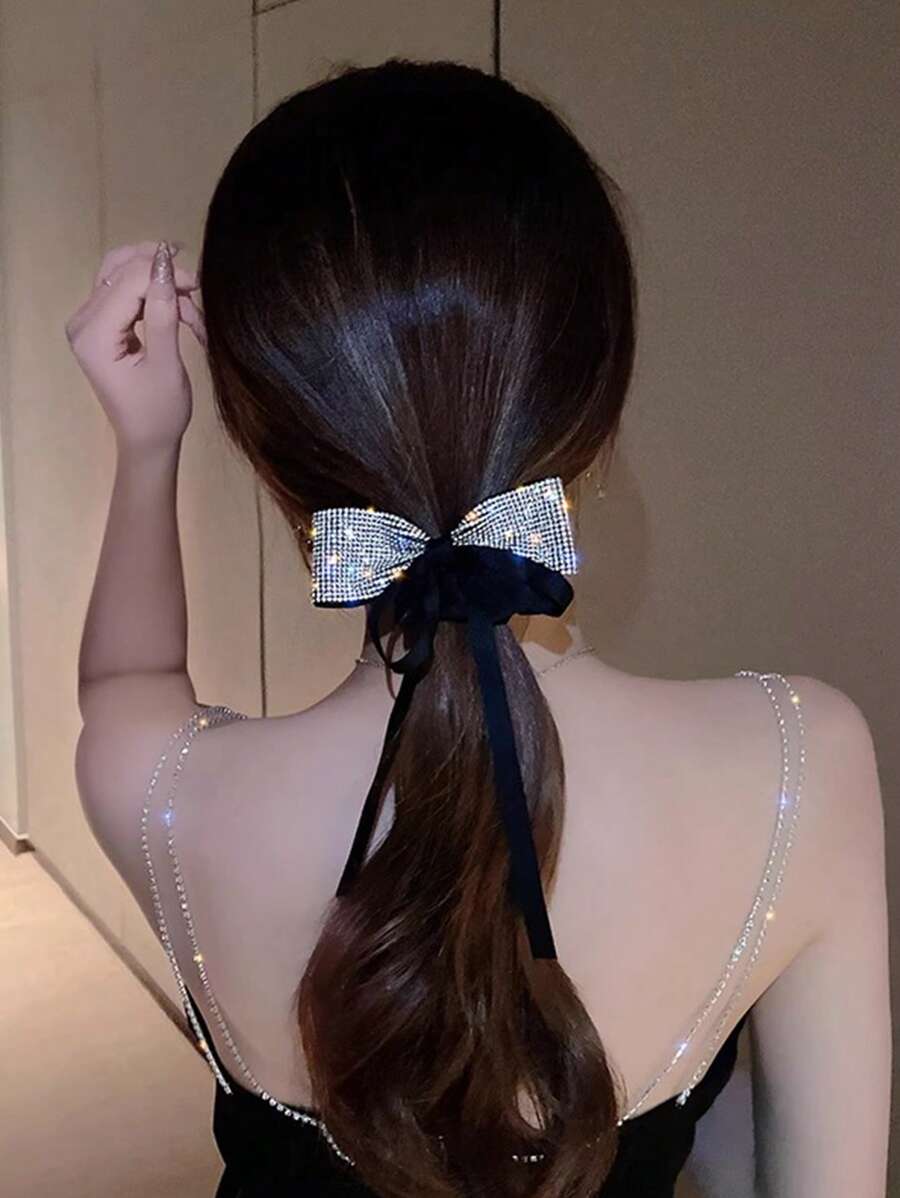 1 女款黑色领结、丝带、手工发带、发饰马尾辫固定器发圈弹性发绳 - 黑色 - 查看 1