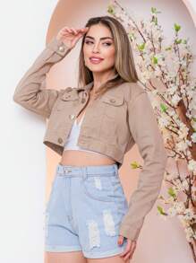 Women Denim Jackets & Coats - Khaki - View 1