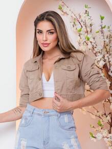 Women Denim Jackets & Coats - Khaki - View 2