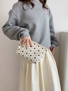 Sac de maquillage en velours côtelé beige à motif floral mignon, sac d'embrayage, sac de cosmétiques en tissu confortable, grande capacité, portable, sac de rangement de voyage avec fermeture éclair, sac de toilette indispensable pour le dortoir. Cadeau pour les filles, fournitures scolaires, accessoires de voyage, sac de maquillage, sac de maquillage, organisateur de maquillage, accessoires de vacances d'hiver, rangement de maquillage, retour aux fournitures scolaires