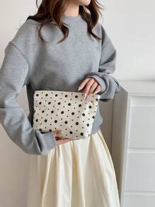 Sac de maquillage en velours côtelé beige à motif floral mignon, sac d'embrayage, sac de cosmétiques en tissu confortable, grande capacité, portable, sac de rangement de voyage avec fermeture éclair, sac de toilette indispensable pour le dortoir. Cadeau pour les filles, fournitures scolaires, accessoires de voyage, sac de maquillage, sac de maquillage, organisateur de maquillage, accessoires de vacances d'hiver, rangement de maquillage, retour aux fournitures scolaires