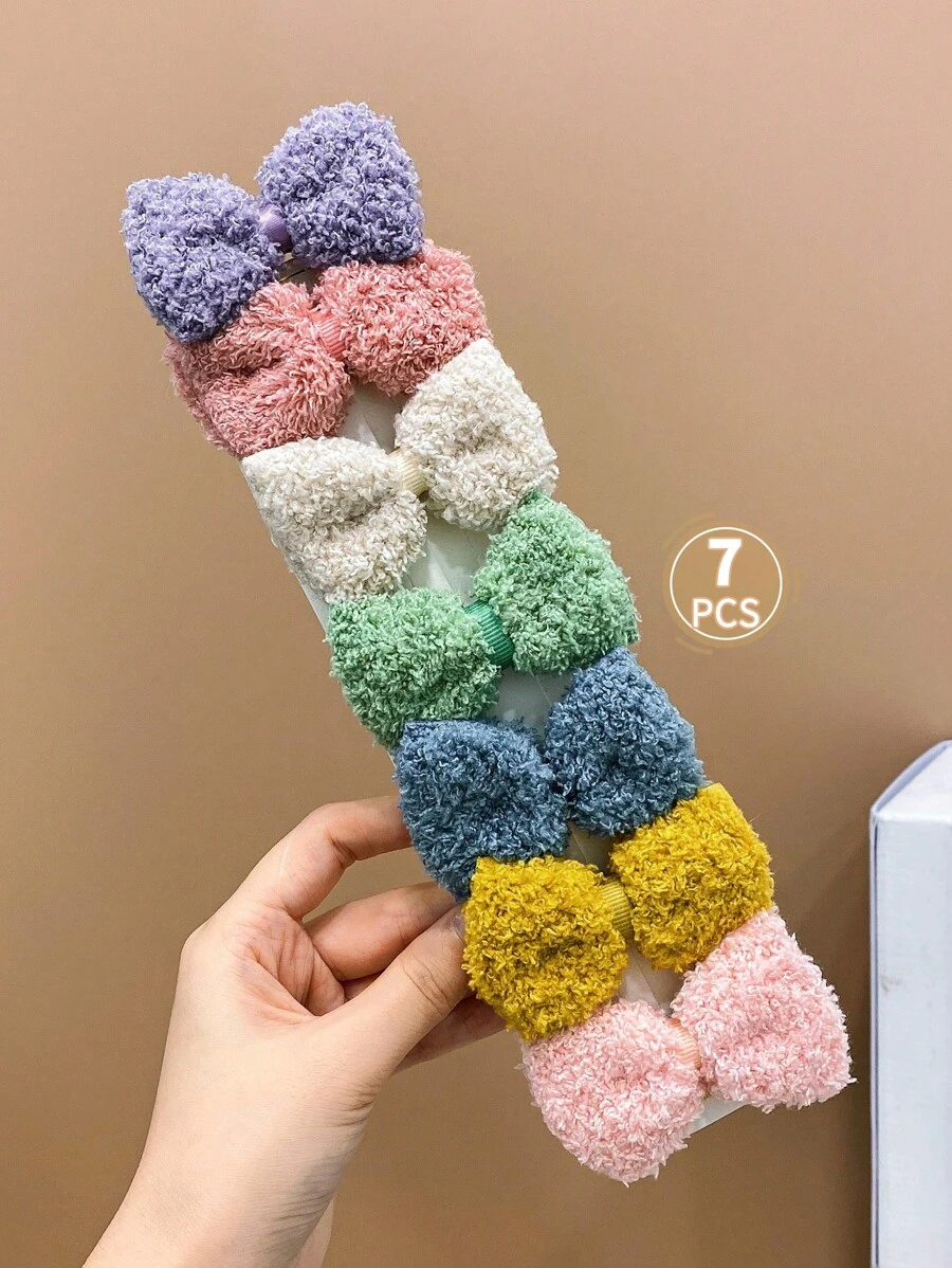 7pcs Cute Colored Plush High Elasticity Butterfly Hair Clips For Girls - Multicolor - View 1
