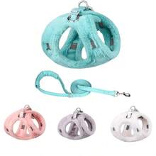 1 Pieza Arnés Estilo Chaleco Con Piel Sintética De Conejo Engrosada Para Perro, Conjunto Con Correa - Blanco - Ver 2