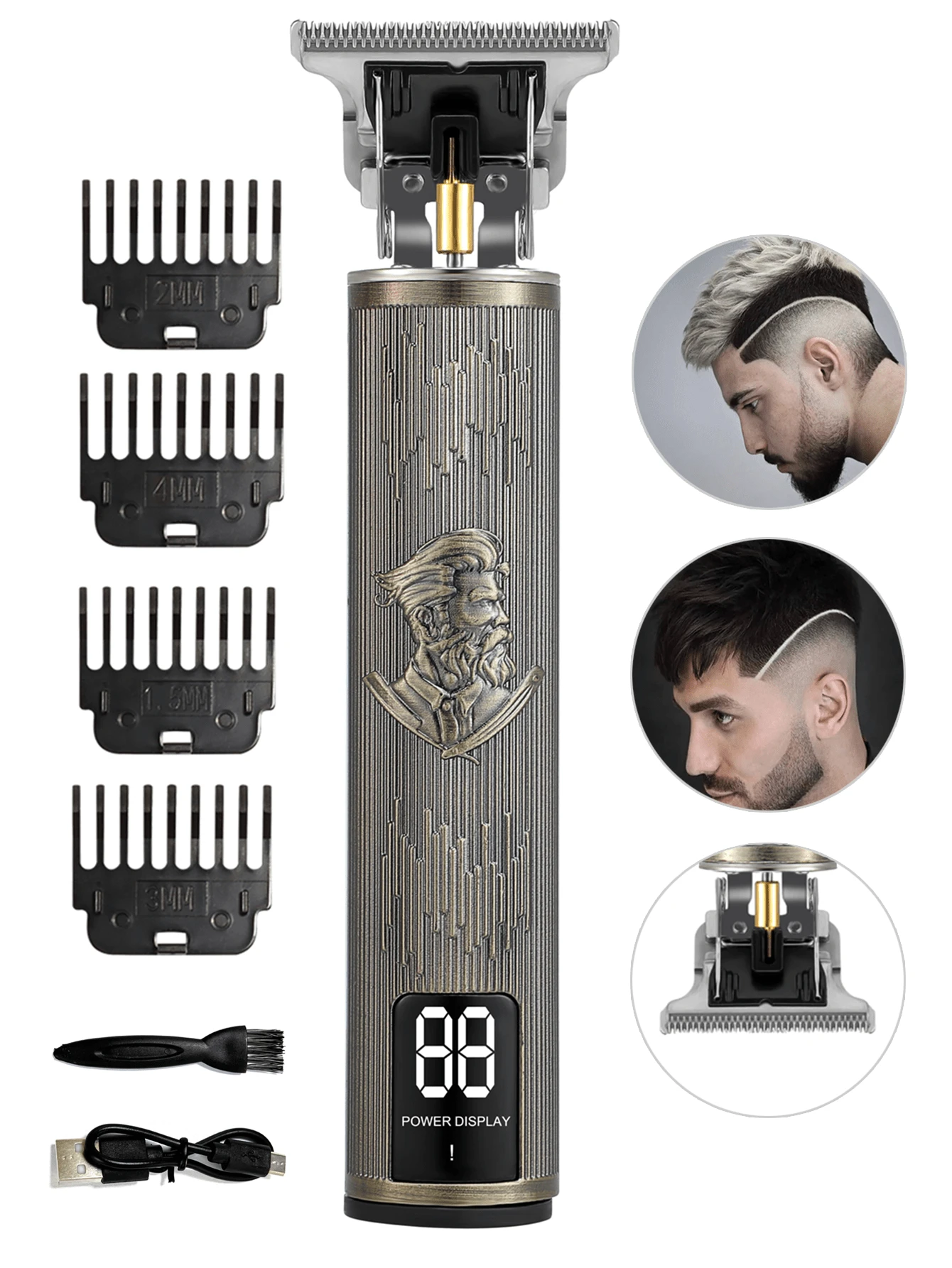 Usb 電動毛髮修剪器,專業無線鬍鬚和理髮器,男士最佳禮物 - 老人頭 - 查看 1
