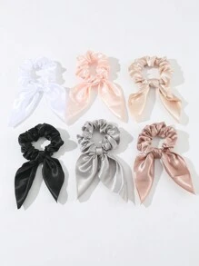 6pcs Ladies Hair Ties, Simple Solid-Colored Bunny Ear For Daily Use, Bunny Ears Scrunchies Hair Ties Ponytail Head Accessories Elastic Band - Multicolor - View 2