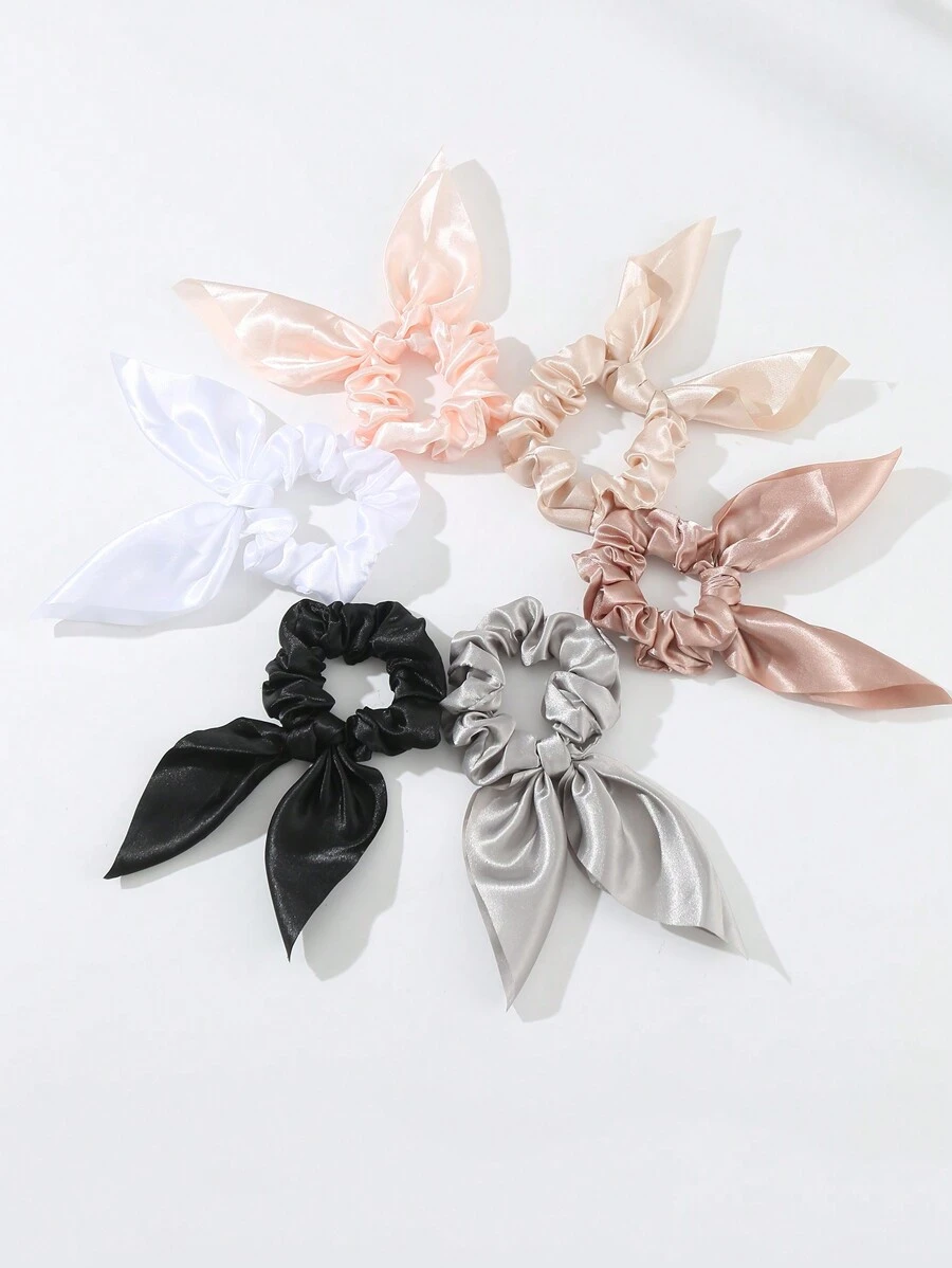 6pcs Ladies Hair Ties, Simple Solid-Colored Bunny Ear For Daily Use, Bunny Ears Scrunchies Hair Ties Ponytail Head Accessories Elastic Band - Multicolor - View 1