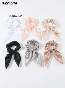 6pcs Ladies Hair Ties, Simple Solid-Colored Bunny Ear For Daily Use, Bunny Ears Scrunchies Hair Ties Ponytail Head Accessories Elastic Band - Multicolor - View 6