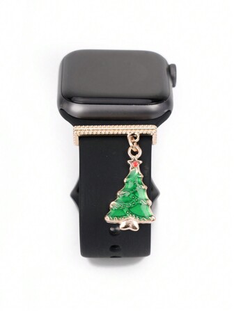 1個金屬卡通聖誕樹手錶帶飾品圓環裝飾,適用於apple手錶帶配件和galaxy手錶系列錶帶飾品