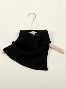 1 Pieza Bufanda De Punto A Rayas De Color Liso Para Mujer, Accesorio Versátil Y Elegante - Negro - Ver 3