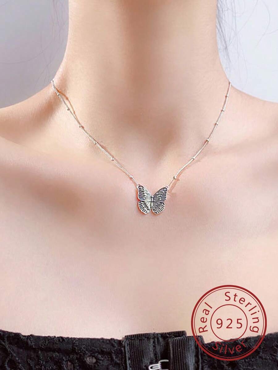1 件 925 純銀蝴蝶形項鍊,適合日常佩戴、禮物、結婚紀念日和高端派對