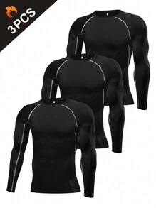 3入組男士壓縮頂部,運動長袖衫,運動基礎襯衫,冬季健身器材