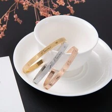 1pc Simple Stainless Steel Cuff Bangle With Heart Shaped Opening - Great Mother's Day Gift - 6MM - View 1