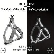 1入組聚酯纖維防拉扯反光背心款貓狗胸背帶 - 灰色 - 查看 4