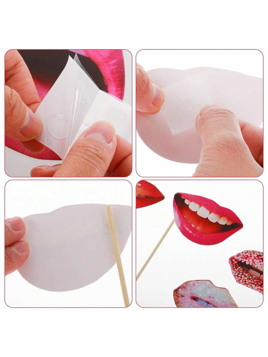 20pcs Funny Mouth Lips Photo Booth Prop, Funny Mouth DIY Set With Wood