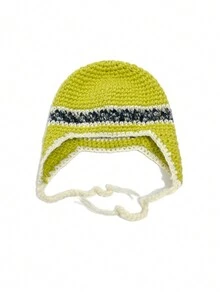 1 件女式多色手工針織毛帽,粗紗和編織繩細節,適合秋冬日常穿著