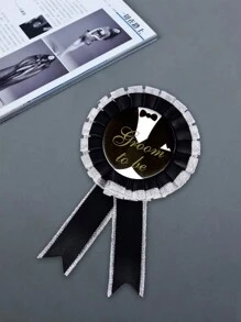 白色新娘徽章和黑色新郎徽章，馬口鐵徽章別針女孩母雞之夜新娘送禮會婚禮單身派對配飾，白色玫瑰花紐扣，緞面新娘紐扣 - 黑色 - 查看 1