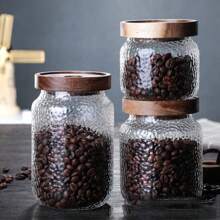 1 件木蓋透明玻璃食品儲存罐,多種尺寸,穀物,茶罐