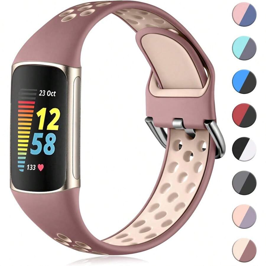 可用於fitbit Charge 5/charge 6的運動矽膠錶帶,防水柔軟可調節透氣運動錶帶 - 粉砂色 - 查看 1