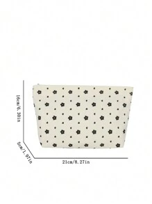 Sac de maquillage en velours côtelé beige à motif floral mignon, sac d'embrayage, sac de cosmétiques en tissu confortable, grande capacité, portable, sac de rangement de voyage avec fermeture éclair, sac de toilette indispensable pour le dortoir. Cadeau pour les filles, fournitures scolaires, accessoires de voyage, sac de maquillage, sac de maquillage, organisateur de maquillage, accessoires de vacances d'hiver, rangement de maquillage, retour aux fournitures scolaires