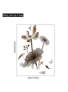 1pc Ink-Style Lotus Carp Fish Toilet Lid Sticker And Wall Decal Home Decor Pvc Waterproof Sticker - Multicolor - View 4