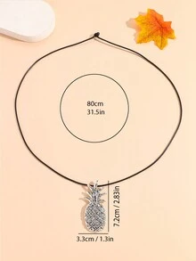 1 件復古紋理菠蘿形金屬吊墜項鍊是送給女士的完美禮物、約會、日常、毛衣鏈 - 復古銀色 - 查看 5