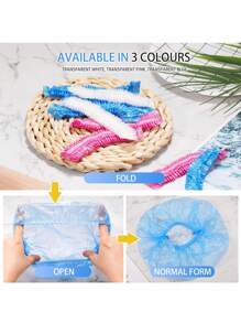 100入組塑料透明保鮮膜浴帽,適合女性使用的大型防水浴帽,酒店旅遊必備的精品配件,適用於深層護理頭髮清潔用品