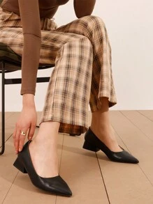 Women's Chunky Heels Closed Toe Low Block Work Shoes Pointed Toe Dress Comfortable Wedding Pumps - màu đen - Xem 6