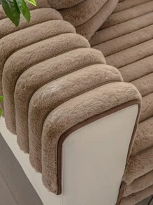 1pcRabbit proof plush straight sofa cushion in winter - Khaki - View 4
