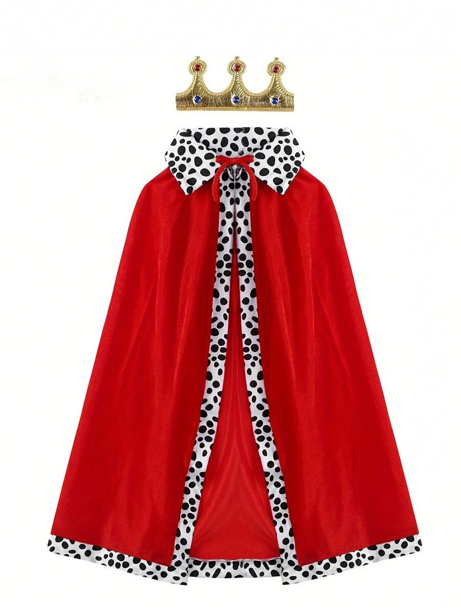Disfraz De Túnica De Rey/reina Príncipe Para Niño, Capa Larga De Terciopelo Rojo, Capa De Rey Real Medieval Con Conjunto De Corona - Rojo - Ver 1