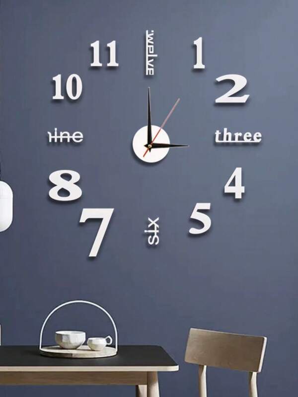 Horloge murale miroir avec design de lettre, horloge murale miroir à suspendre DIY, horloge murale autocollante miroir sans cadre, convient à la décoration de la maison, de la chambre