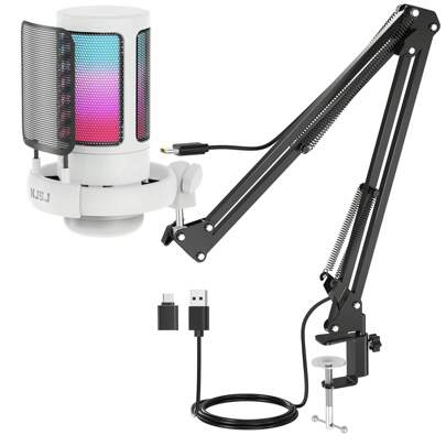 1set NJSJ USB Gaming Microphone PC, Condenser Mic With Arm Compatible With PS4///Mobile Touch Mute, RGB Lighting, Gain Knob And Monitor Jack For Streaming, Podcasting,