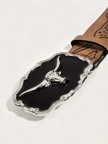 1 Thắt lưng nữ cao bồi phương Tây dành cho nữ có khóa cổ điển & Dây đeo in hình, thích hợp để đeo hàng ngày - màu nâu - Xem 4