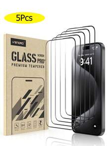 5Pcs Premium HD Film Anti-Scratch Full Coverage Tempered Glass Screen Protector Compatible With IPhone 12 Pro Max 6.7" - Black - View 1