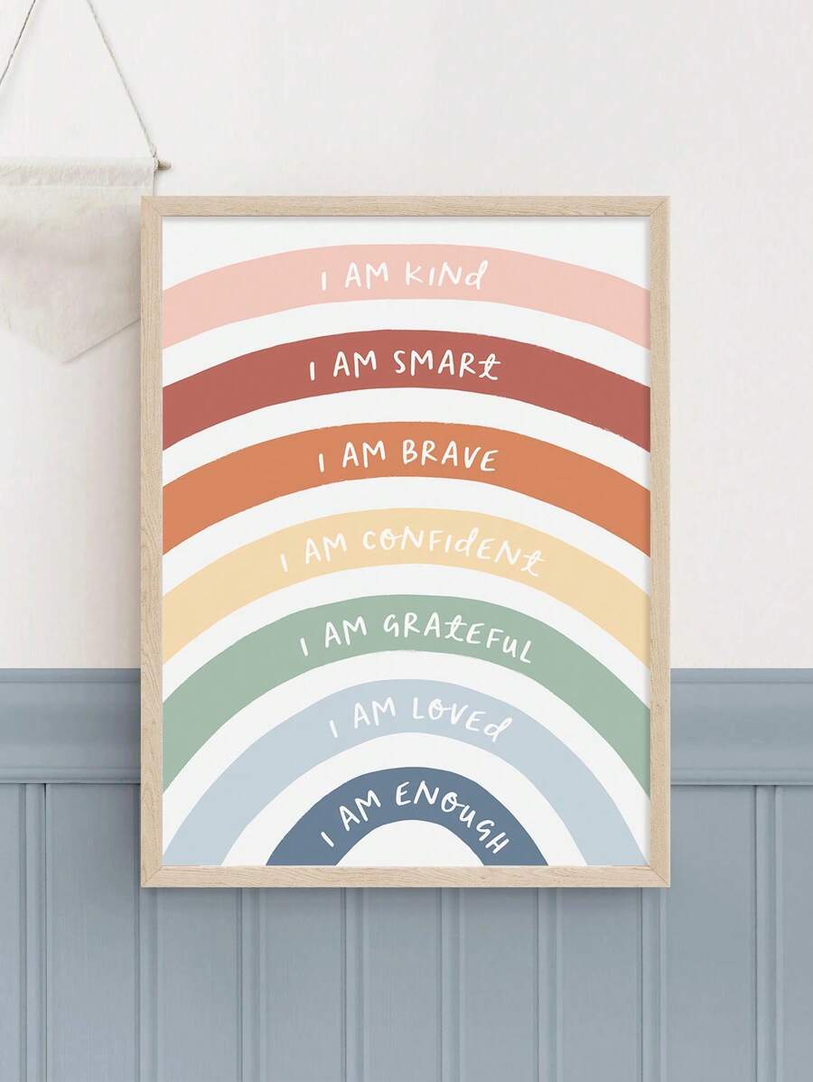 1pc Rainbow Positive Affirmation Canvas Print, Kid's Room, Nursery Or Classroom Wall Art, Frameless