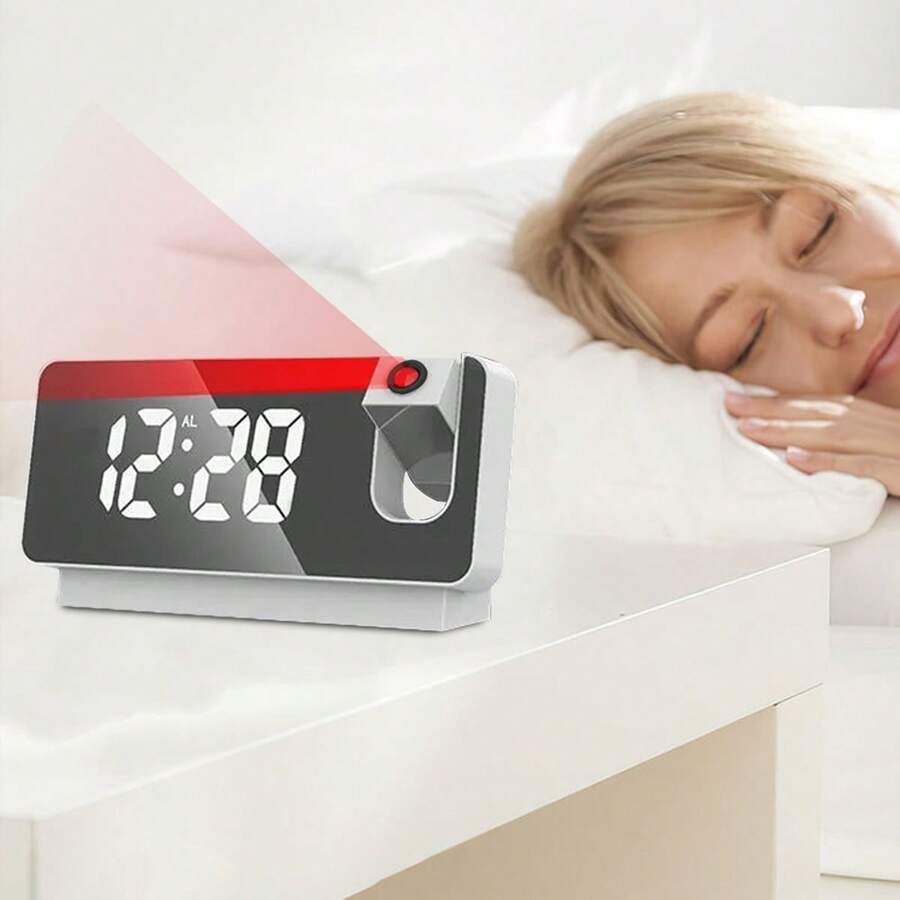 Projection Alarm Clock Smart Creative Multifunctional Lde Luminous Clock Projection Digital Clock For Living Room And Bedroom - White - View 1