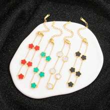 1 件五瓣花和珍珠母貝裝飾不銹鋼手鍊,簡約獨特的女士設計