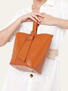 CEZIRA 优雅 PU 皮革时尚顶部手柄水桶包，配有可拆卸内衬包，长肩带斜挎单肩包，女士日常礼物，女士腰包，配有手机钱包套装，纯色腰包，时尚腰包，配有可拆卸肩带