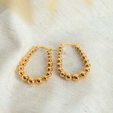 1pair Gold-toned Bead Decorated Earrings Suitable For Everyday Wear - Gold - View 4