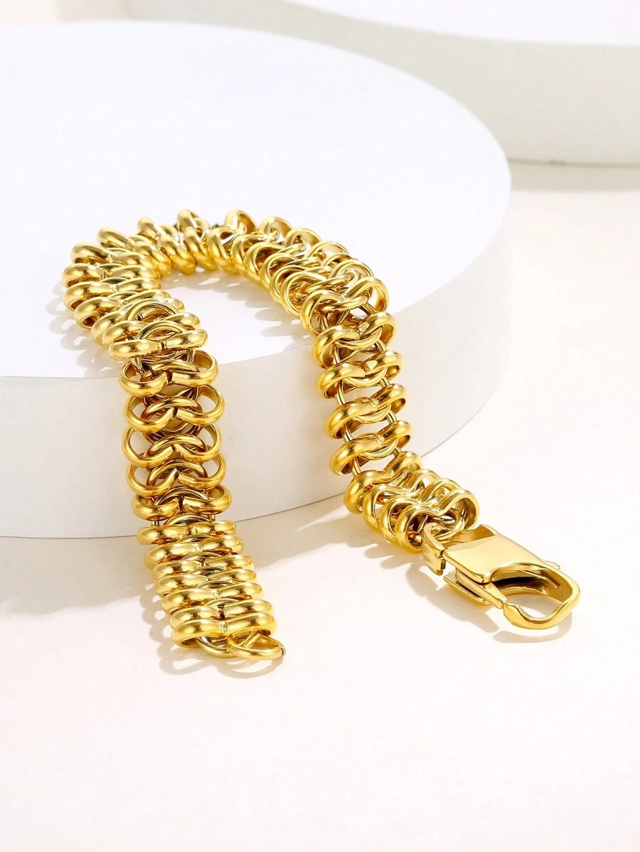 ZG YING ZHOU ZGYZ 1pc Fashionable Unisex Stainless Steel Centipede Chain 18K Gold Color Bracelet, Versatile For Couples, Wedding, Party Gift, Simple Middle Eastern Handmade Chain Bracelet