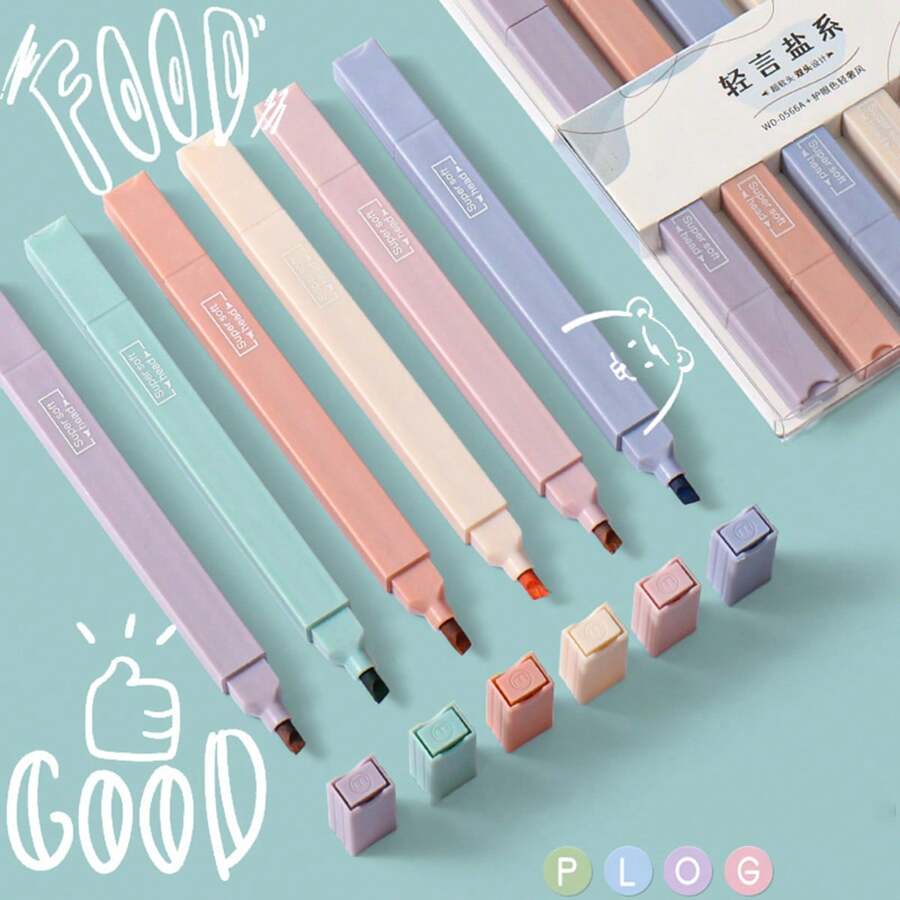 6 cái/bộ Morandi Mềm mại Đèn huỳnh quang Bút Macaron Phấn màu Màu sắc Đầu ầu kép Người đánh dấu Với Dung lượng lớn - Nhiều màu - Xem 1