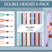 6 cái/bộ Morandi Mềm mại Đèn huỳnh quang Bút Macaron Phấn màu Màu sắc Đầu ầu kép Người đánh dấu Với Dung lượng lớn - Nhiều màu - Xem 3