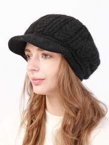 1 件装女士黑色新款针织贝雷帽，编织扭纹，温暖又时尚 - 黑色 - 查看 1